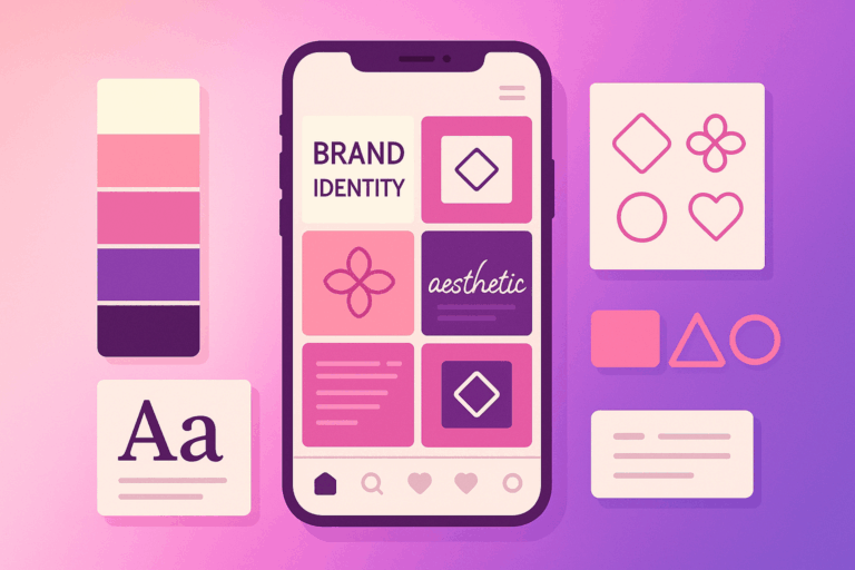 Elementos de identidad visual en redes sociales: paleta de colores, tipografías y diseño de publicaciones.